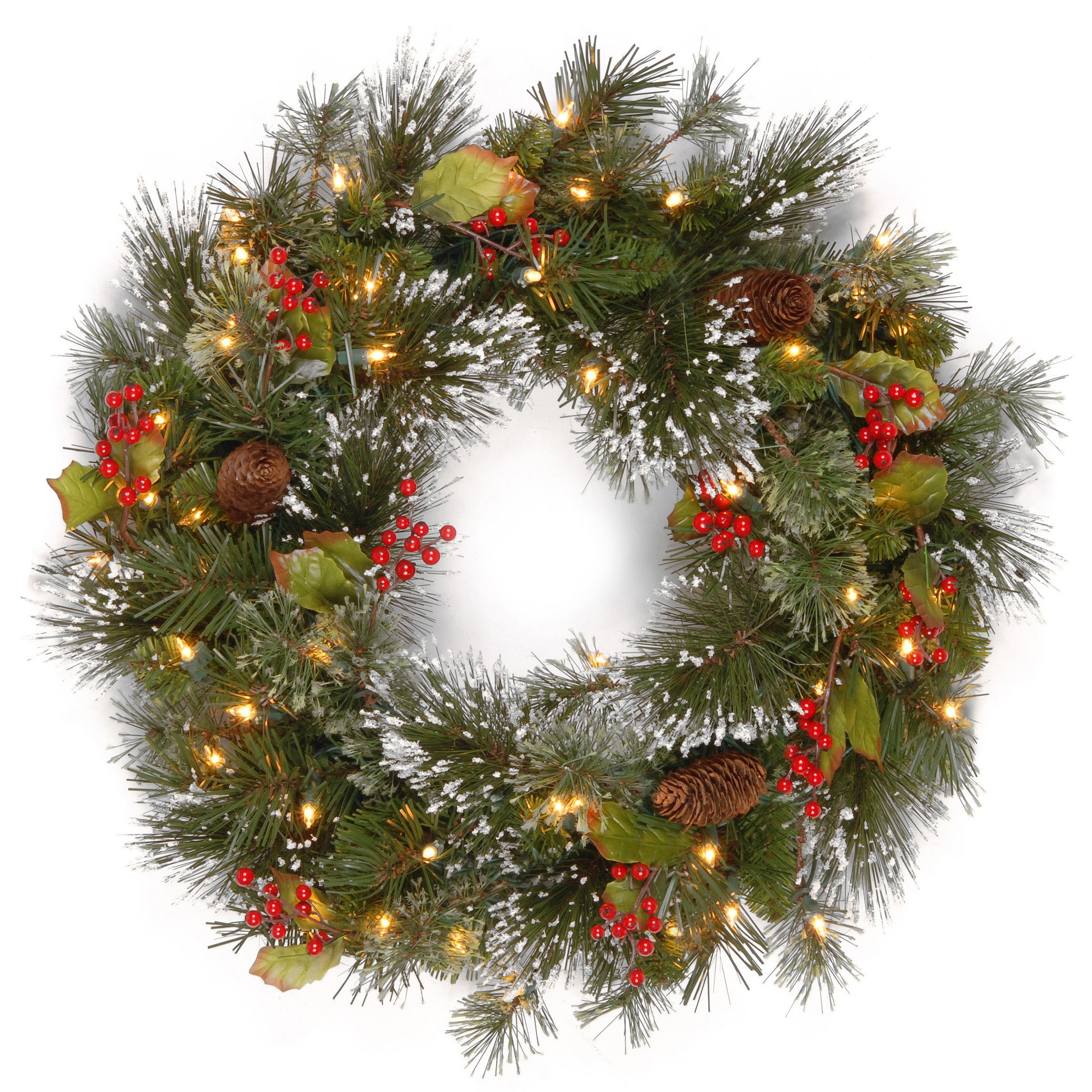 24 in. Pre-Lit Wintry Pine Wreath with LED Lights